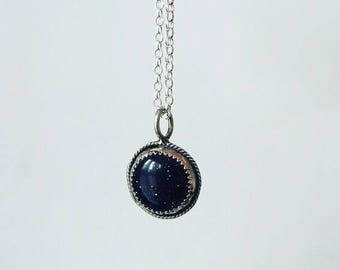 Blue goldstone pendant//sterling silver pendant//galaxy pendant