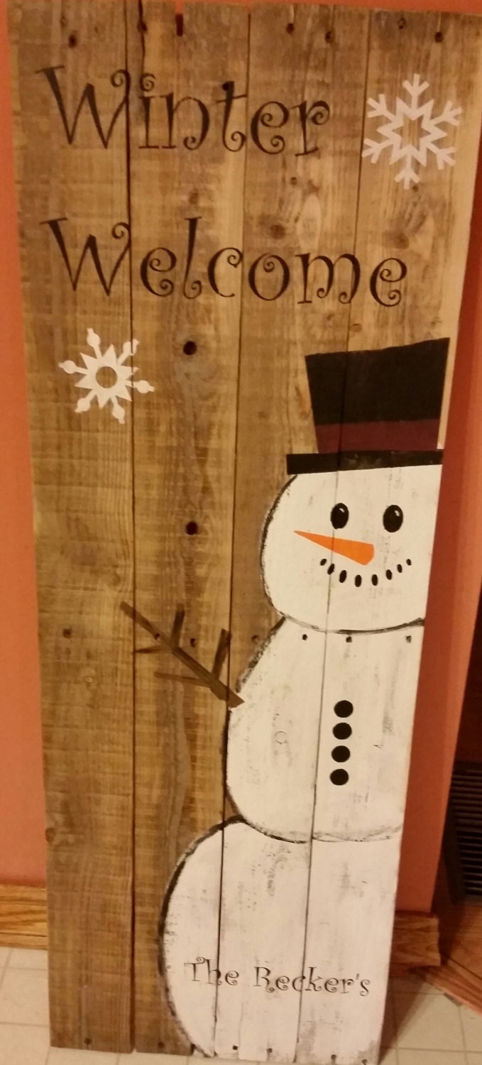 Winter Welcome Snowman Pallet Sign by RusticRamblingsShop on Etsy