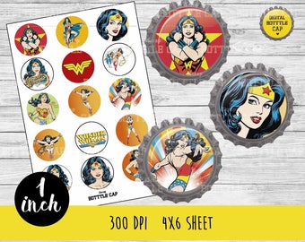 COD126-50% OFF SALE Wonder Woman Digital Collage Sheet-1 inch Bottlecap-Printable Image Download for pendants magnets party bottle cap