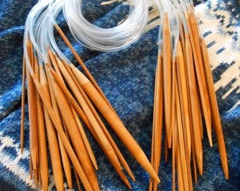 Circular Knitting Needles Set of 18 Carbonized Bamboo Knitting Needles Sizes 2 - 10mm Natural Wood USA Sizes 0 to 15 Length 80 cm - 32 in