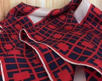 Vintage Americana Style Silk Scarf 1970s Red Navy Blue and White