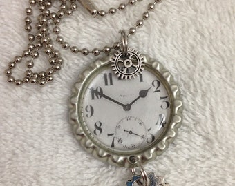 Steampunk bottle cap necklace