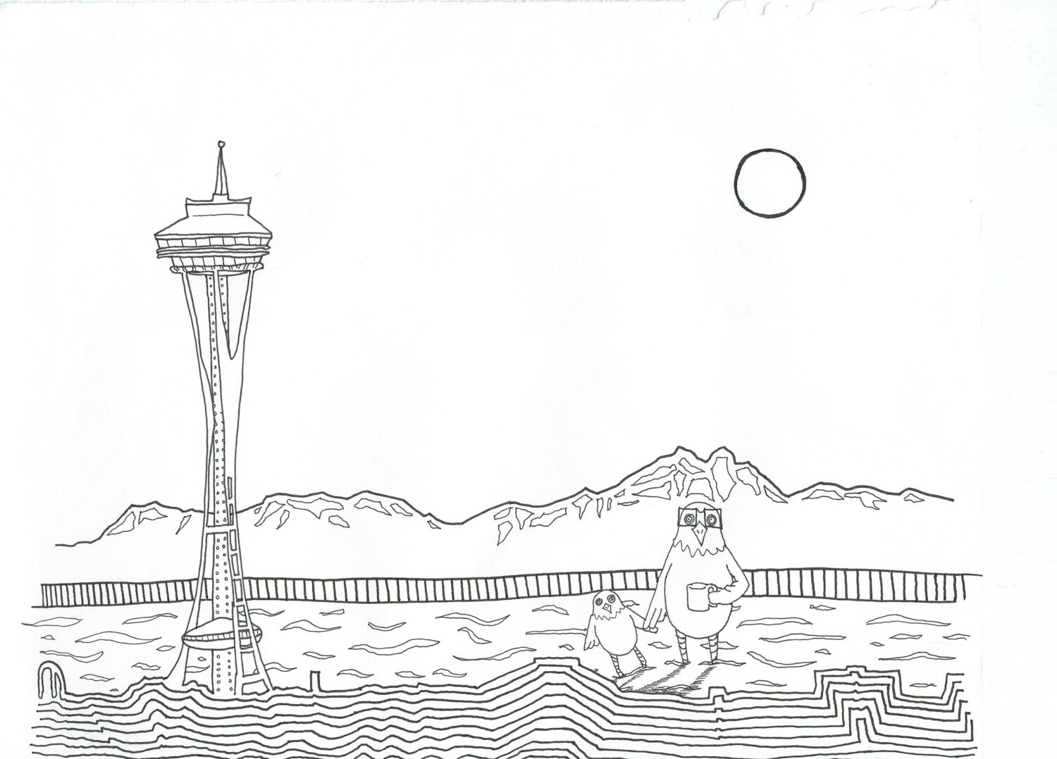 Space Needle Coloring Postcard