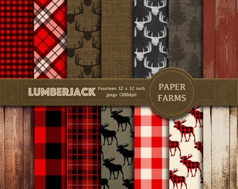 Lumberjack digital paper, lumberjack scrapbook paper, rustic digital paper, forest, plaid, gingham, buffalo, wood, instant download