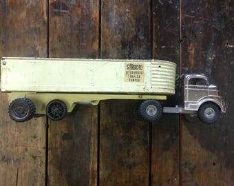 vintage Structo truck with hydraulic trailer // 1950's vintage toy truck