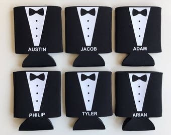 Tuxedo Can Coolers - Groomsman Can Coolers - Groomsmen Gift - Wedding Party Gift - Names