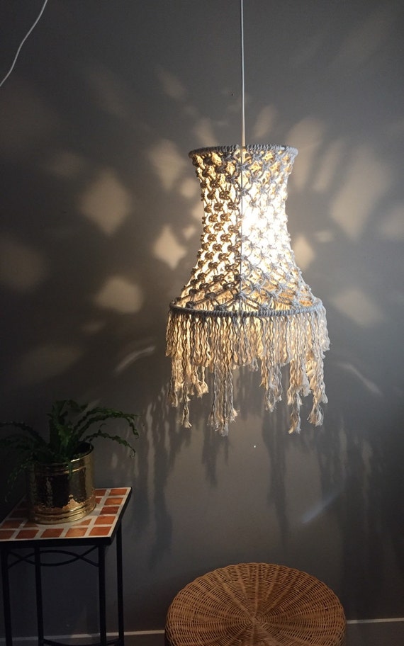 Items similar to Macramé Swag Lamp "Short Fringe" Light Pendant Boho