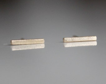 Solid 9ct Gold Bar Earrings, Gold Stud Earrings, Delicate Stud Earrings, Small Gold Earrings, Brushed Gold Earrings, Simple Stud Earrings