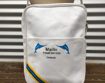 White vintage vinyl "Marlin travel service | Canada" travel | flight bag