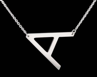 Large Initial Necklace,Sideways Intial Necklace, Silver Initial Necklace ,Custom Letter Necklace,Alphabet Necklace