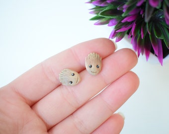 Fimo handmade earrings inspired by Baby Groot