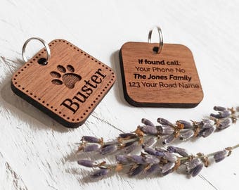 Custom Engraved Pet Tags Dog ID Tag - Personalised Pet Tag Cat ID Tag - Gift For Animal Lovers - Walnut Wood Pet Tags - Gifts For Pet Owners