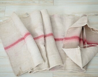 Red stripes Fabric pillow case country cottage Antique pillow Grain Sack from Europe French Country Cottage Chic wedding tablerunner