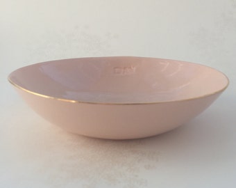 Gold Rimmed Pink Porcelain Bowl. Contemporary Ceramic Bowl. Handmade Clay Cereal Bowl. Minimalist Dining. FebbieDay Ceramics.