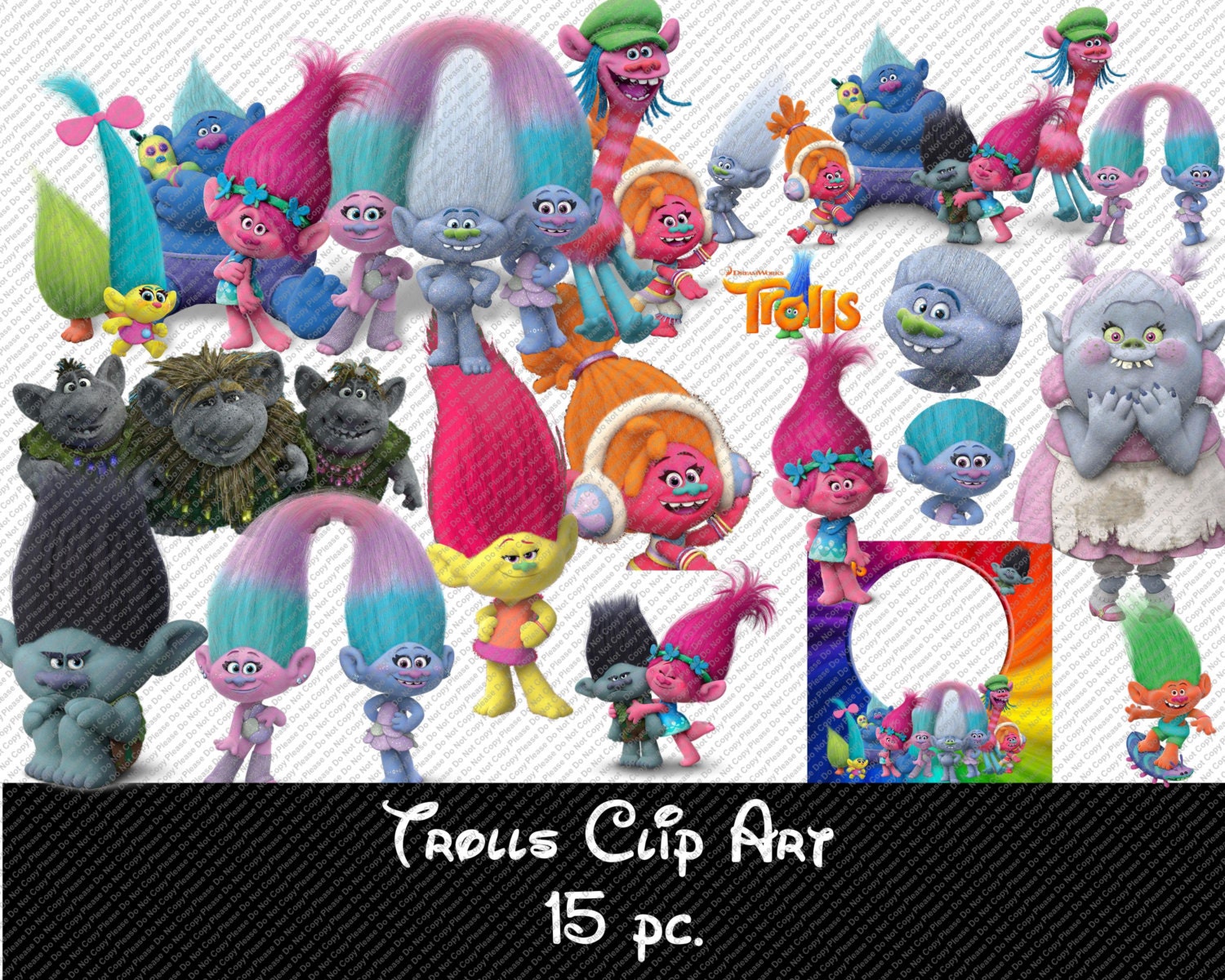 Trolls Movie Clip Art Set 15 pc PNG Format with by DigitalDiva007