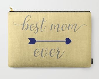 Mothers Day Gift Ideas For Her, Best Mom Ever, Makeup Bag Large, Arrow Bag Organzier, White Clutch Purse Bag, Gifts For Mom To Be