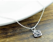 SALE 10% off Sterling Silver Rose Necklace - Rose Flower Necklace - Sterling Silver Rose Charm - Flower Jewelry - Dainty Silver Necklace
