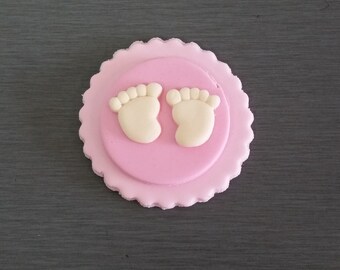 6 x Baby Shower Cupcake Toppers - Edible pink feet