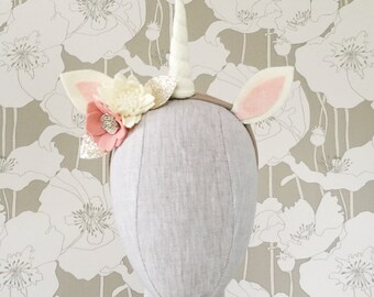 Felt Flower Unicorn Headband Crown | Unicorn Headband | Unicorn Crown | Baby Girl Flower Crown | Photo Prop | Woodland Party