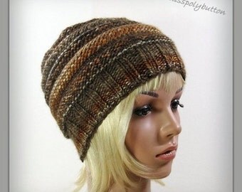 Knitted slouch hat - brown autumn colors - beehive slouchy hat - hand knit womens hat - winter accessories