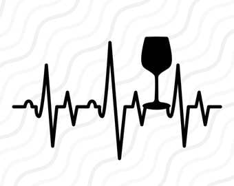 Wine Glass Heartbeat SVG, Wine Glass SVG, Heartbeat SVG Cut table Design,svg,dxf,png Use With Silhouette Studio & Cricut_Instant Download