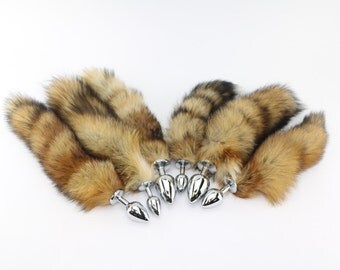 Gorgeous 16"-18 red fox tail on stainless steel plug. 3 sizes! Small, medium, large butt plug, anal plug, sex toys, fox tail butt plug, bdsm