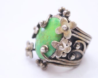 Green Turquoise 925 Sterling Silver Ring Size 6