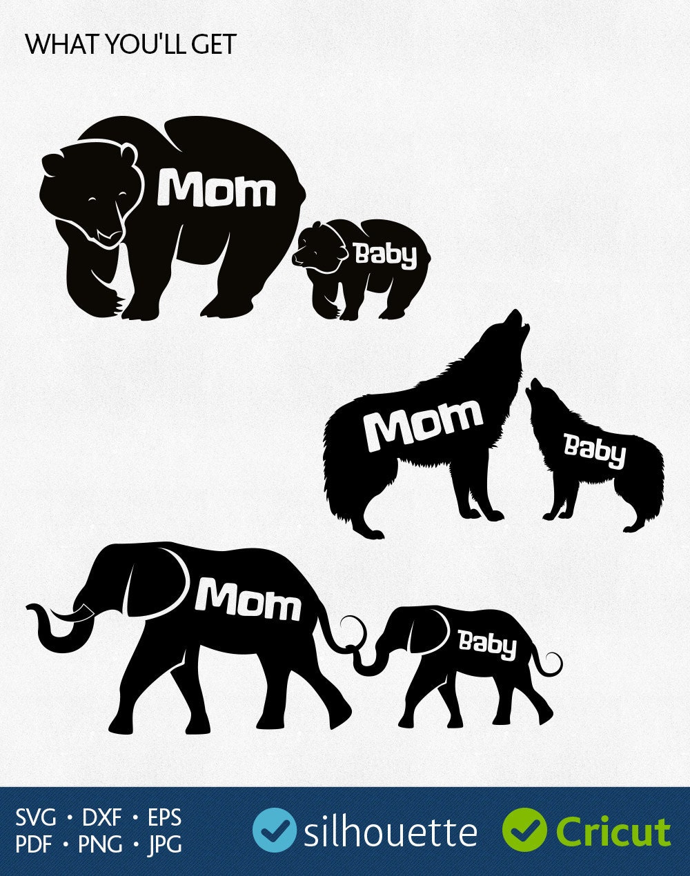 Download Elephant Mama svg animal baby svg Wolf Family svg Cricut download clipart svg Bear Mama svg Wolf ...