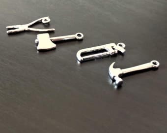 4 Tool Set Charms | Tool Charms | Handyman Charm | Builder Charm | Mechanic Charm | Father's Day Charm | Ready to Ship from USA | SL075-4