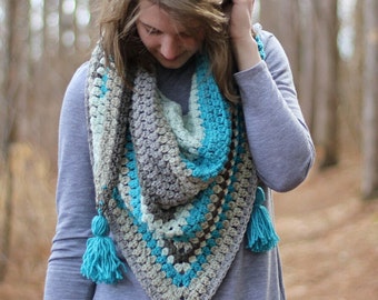 Ready To Ship // Crochet scarf // Triangle scarf // Fringe scarf // The Mountain Top Wrap