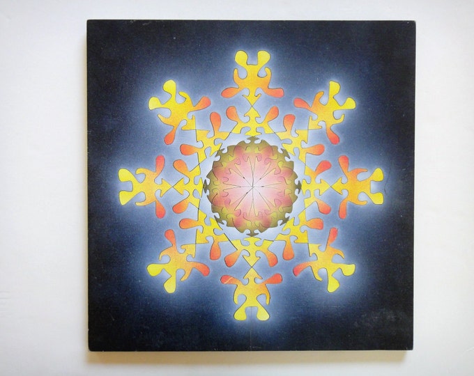 Mandala Flower Wooden Handmade Puzzle Art Sacred Geometry Healing Art Family Gift Ready To Hang On The Wall, Acrylic On Pieces by Samo Svete