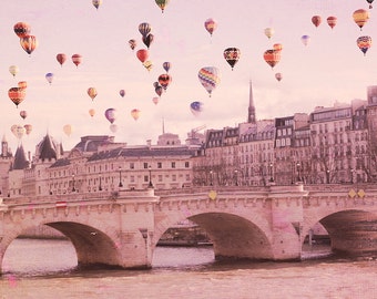 Hot Air Balloon Nursery - paris nursery print 11x14 whimsical wall art pink girl room decor 8x10 photo 16x20 nursery photography - "Fizzy"