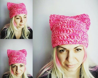 Pink Pussy cat Hat Pussy Hat Women Valentine's Gift Girl Cat Hats Animal Hat for Girl Women Pink Hat with Ears Cat Hat PussyCat Hat