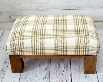 Ottoman -small ottoman - plaid foot stool - rustic footstool - rustic furniture - plaid ottoman - small foot rest - wood footstool - pouf