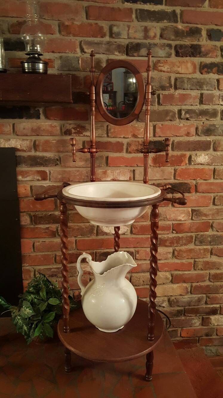 Antique Wash Stand with pitcher and bowl by