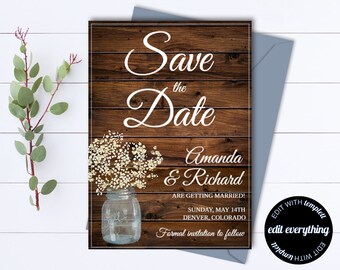 Rustic Save the Date Wedding Template - Country Save the Date Card - Southern Save the Date Invite - Printable Save Date - Save Our Date