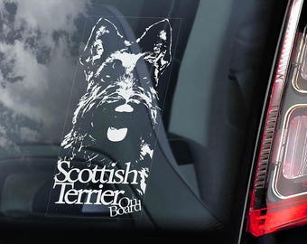 Scottish Terrier on Board - Car Window Sticker - Scotty Scottie Dog Sign Decal Gift - V01