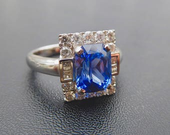 18ct White Gold Sapphire Diamond Ringnatural Sri Lankan Ring 18ct White Gold Sapphire Diamond Ringnatural Sri Lankan Ring