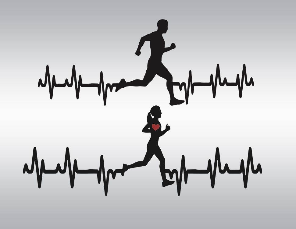 heartbeat distance runner SVG Clipart Cut Files Silhouette