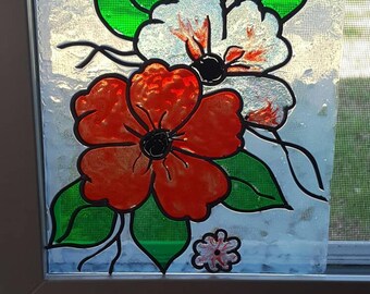 Floral Stain Glass Window made with Window Stain & Lead to create a beautiful picture