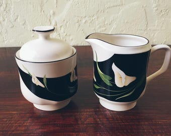Sango Black Lilies (Quadrille) Creamer and Sugar Bowl Set