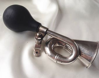Vintage 30s HELLA Chrome and Rubber Bulb Bicycle Horn,Made in Germany,Loud Squeeze Rubber Bulb Horn,Vintage Sport Decor,Display Bike Decor