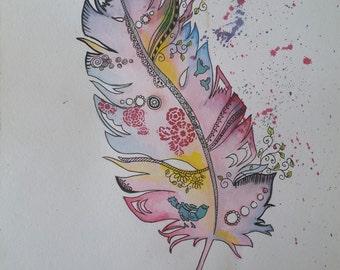 Watercolour painting. Feathers series #1