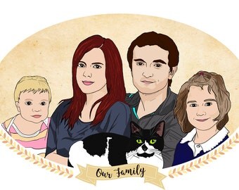 Custom Family Portrait Illustration, Digital File, Gift for Him, Gift for Her, Gift Idea, Personalised Gift, Bespoke Gift