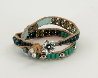 Leather double wrap bracelet