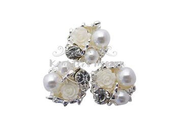White Pearl Rhinestone~Pearls~Wedding Brooch Bouquet~Crystal Flowers~Crystals~Jewelry Supplies~DIY Supplies~DIY Headbands~Craft Supplies~