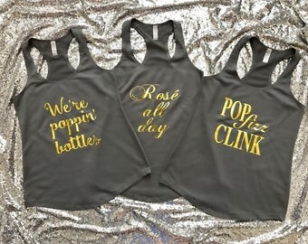 Rose all day tank top Champagne theme bachelorette party group shirts vegas drinking party racerback tank customizable colors gold foil