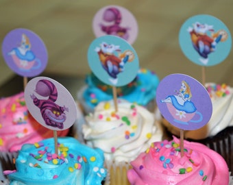 Alice in Wonderland cupcake toppers (Set of 12)