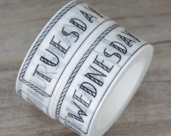 Week day washi tape, date sticky tape, paper tape, bullet journal accessories, BUJO, planner stickers, scrapbook masking tape, adhesive tape