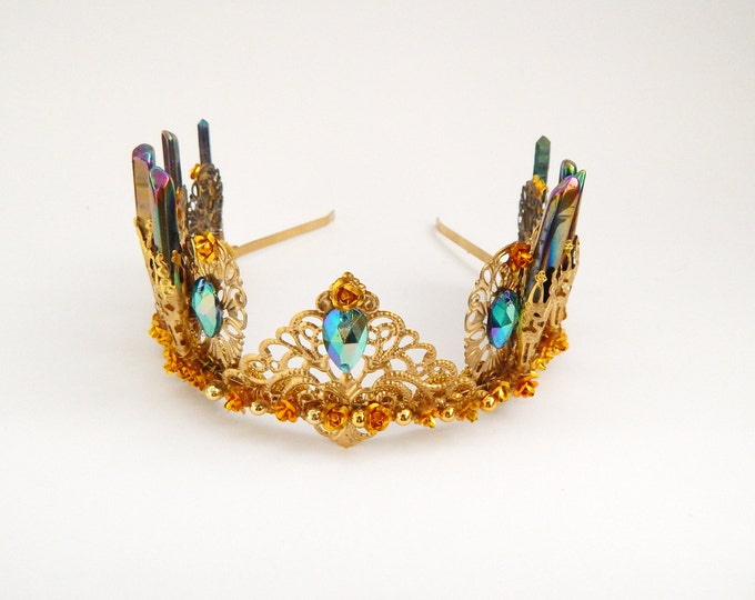 Head crown, gold princess crown, gold princess tiara, dolce gabbana accessories, rhinestone tiara, rhinestone crown, gold medieval tiara